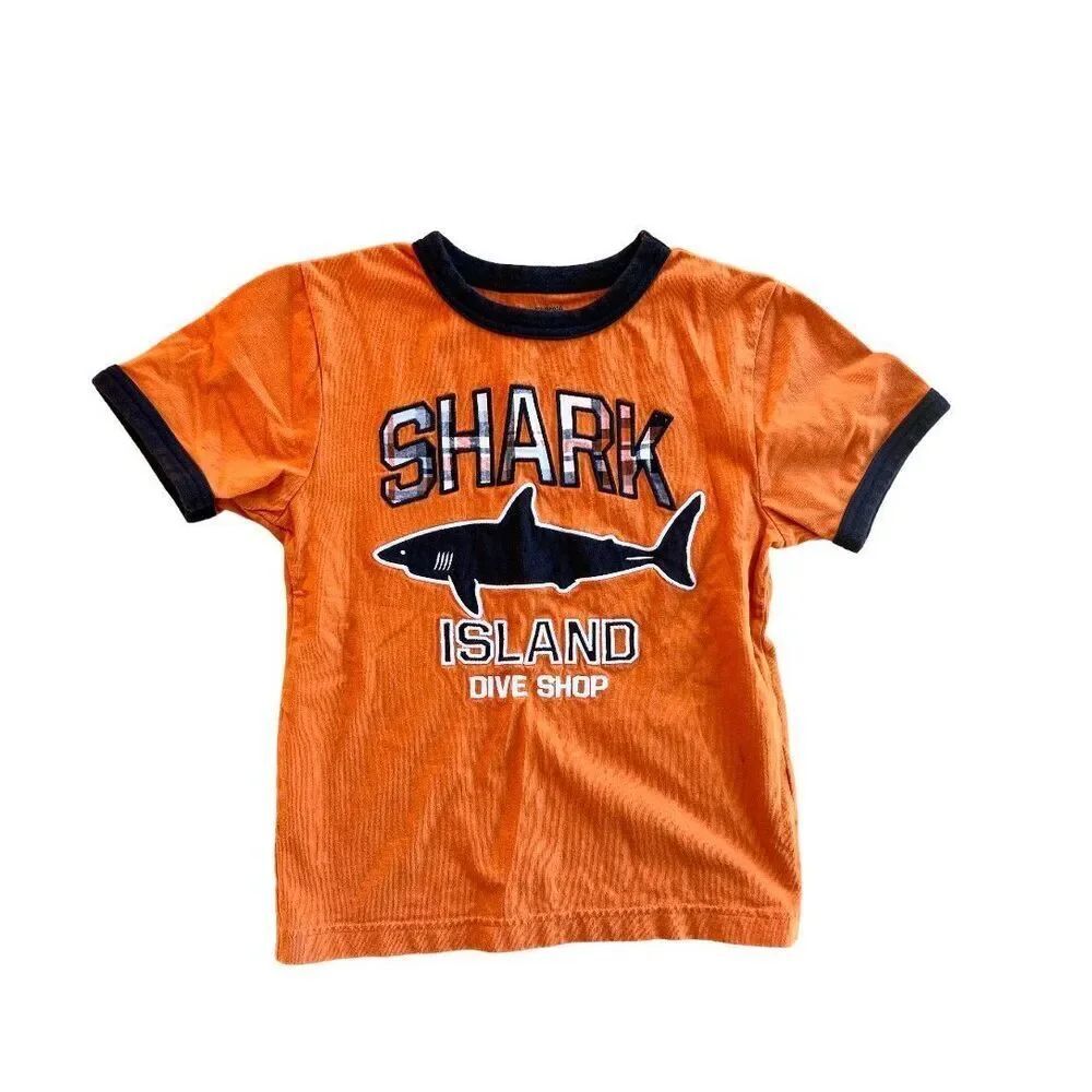 Boys Gymboree Shark Island Stitched Graphic Ringer Tee - Sz  6